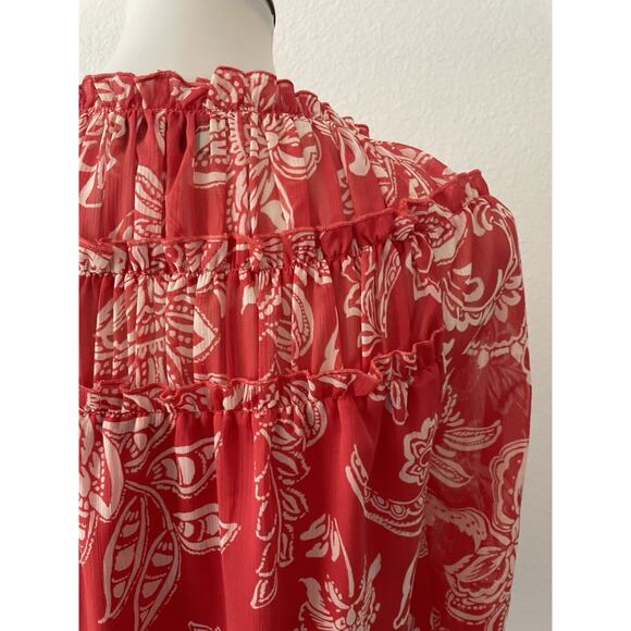 Evereve Top Women Blouse Pullover Floral Multicolor Tie Neck Shirt - Picture 9 of 12